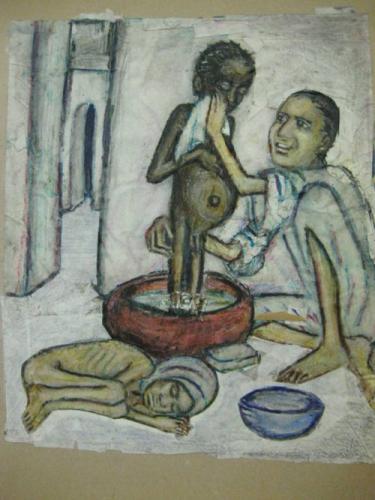 Arab father bathing son